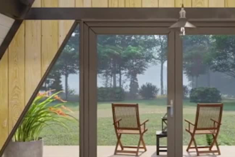realistic 3d frame design, tiny cabin house, container wood structure rendering
