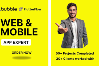 developer bubble io mvp, mobile app development flutterflow adalo, saas web app