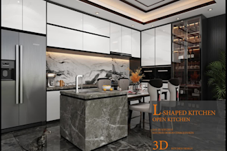 render 3d kitchen cabinet, interior design 2d floorplan