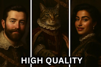 handcrafted royal portraits of pets and owners