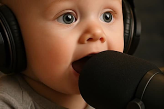 do ai baby podcast video, viral baby talking video