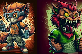 do custom tshirt design with cartoon style illustrations