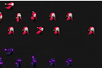 create 2d pixel art animation, 2d sprite sheet, game art, 2d pixel animation