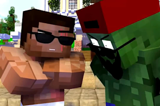 make minecraft 3d animation for short music video,  intro, cinematic, roleplay