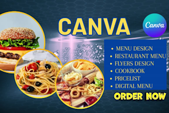 design canva menu, restaurant, flyer, cookbook, price list digital menu