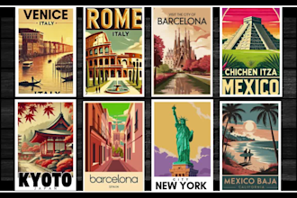 design professional vintage, retro travel poster or art deco