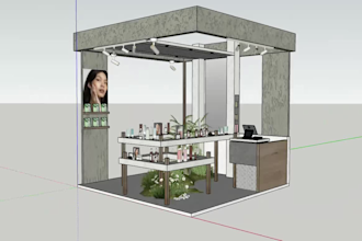 make a trade show booth design from layout, concept, 3d model, to renders