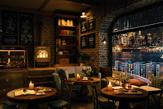 make cozy coffee shop rain video with jazz music