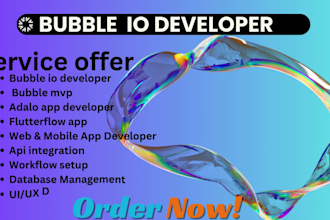 bubble io developer for bubble mvp, adalo app developer, flutterflow app, saas