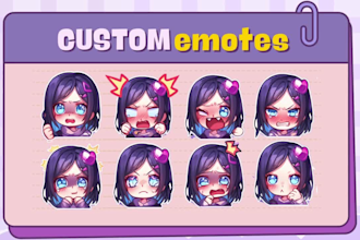 draw kawaii twitch emotes, sub badges, in cute chibi styles for your oc vtuber