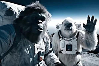 create epic ai bigfoot vlog video set in space, dystopias or crazy worlds
