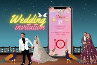 make a wedding invitation card illustration with a couple