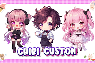 design vtuber cute chibi fanart and twitch emotes for your stream