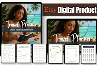 design etsy digital products, etsy marketing, etsy listing, travel planner