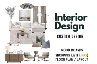 design your living room,make a mood board and shopping list