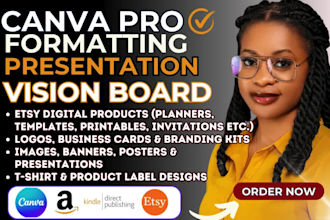 do presentation design, invitation card, vision board for brand in canva, etsy
