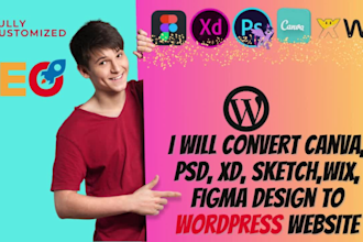convert canva,psd,xd,sketch,wix,figma design to wordpress website, elementor