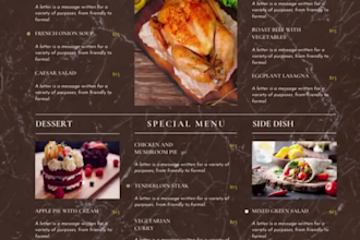 do custom restaurant, bar, drinks, food menu, cocktail flyer, qr code event menu