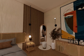 do bedroom interior design with 3d renders