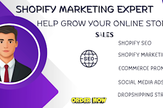 do complete shopify dropshipping marketing SEO and social media ads