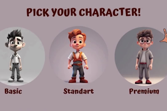 design cute 3d model character, mascot, animal, toys, 3d game with cartoon style