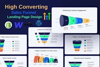 wordpress, ghl wix webflow shopify clickfunnel sales funnels landing page design