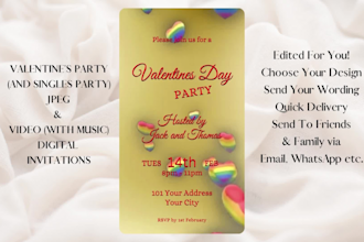 design your jpeg and video digital valentines or singles party invitation