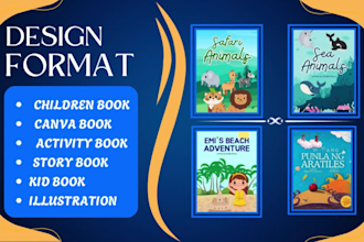 design format canva children book, picture book ebook cover, kids activity