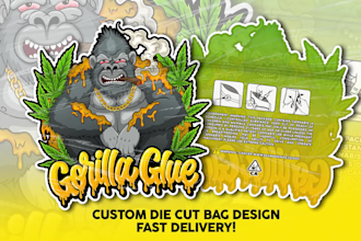 design custom die cut packaging, shaped label, pouch, or cannabis bag