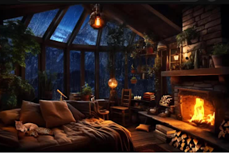 make rain video with natural sound in a cozy room
