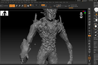 concept and create any humanoid creature monster idea using zbrush