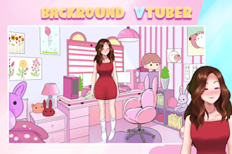make custom vtuber background, vtuber asset, vtuber accessories, vtuber clothes