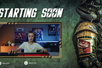 make custom theme twitch animated overlay, starting soon, brb screen