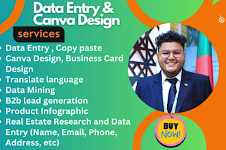 data entry, translation, lead generation, canva work, web scraping