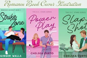 illustrate romance book cover, character illustration, amazon, kindle cover