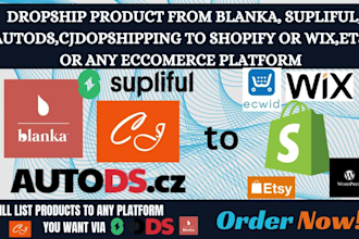 setup shopify dropshipping store dropship products via blanka supliful autods cj
