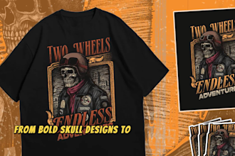 design custom biker skeleton illustrations for tshirts and merch