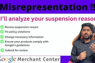 fix google merchant misrepresentation issues, set up gmc, and run shopping ads
