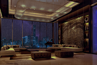 create bedroom luxury apartment rain video for your channel, cozy rain