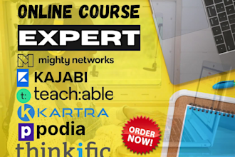 setup mighty network, kajabi, teachable, thinkific, kartra online course website