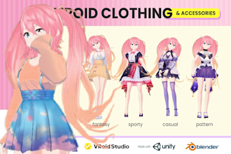 do custom vroid clothing and accessories design for vroid and 3d model