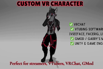 make fully rigged custom vrchat furry avatar, gmod playermodel, 3d vtuber model