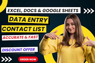 do data entry file convert excel, spread sheets and google docs job