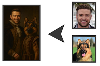 create a custom royal style portrait of you and your pet
