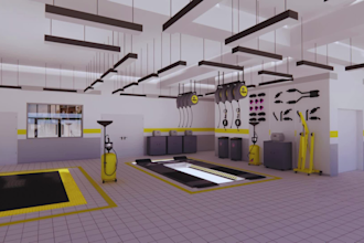 do 3d cgi car service design, car workshop, car service layout