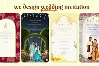 create an digital indian wedding invitation and caricature video