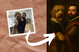 create a royal portrait of you and your pet from photos