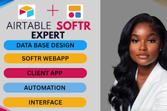 airtable data base design, softr webapp, client portal, airtable interface