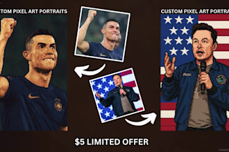 create retro pixel style portraits for character individuals couples or pets