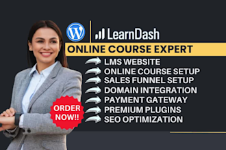 create elearning website, online course and lms website with wordpress learndash